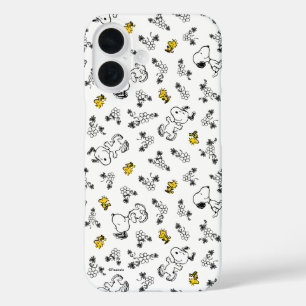 Coque Pour iPhone 16 cacahuètes   Snoopy & Woodstock B&W Flower Motif