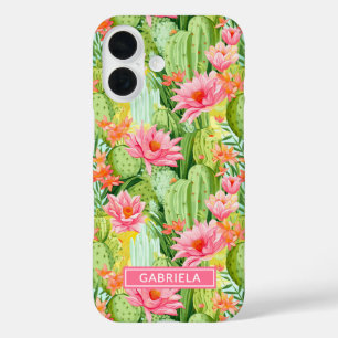 Coque Pour iPhone 16 Cactus Aquarelle Fleuris Personnalisés