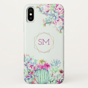 Case-Mate iPhone Case Cactus Aquarelle Succulente Monogramme géométrique