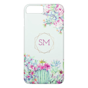 Case-Mate iPhone Case Cactus Aquarelle Succulente Monogramme géométrique