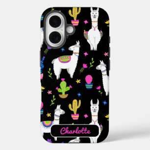 Coque Pour iPhone 16 Cactus d'alpaga coloré mignon Nom personnalisé Noi