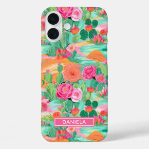 Coques iPhone 16 Plus Cactus de désert fleuris Personnalisé