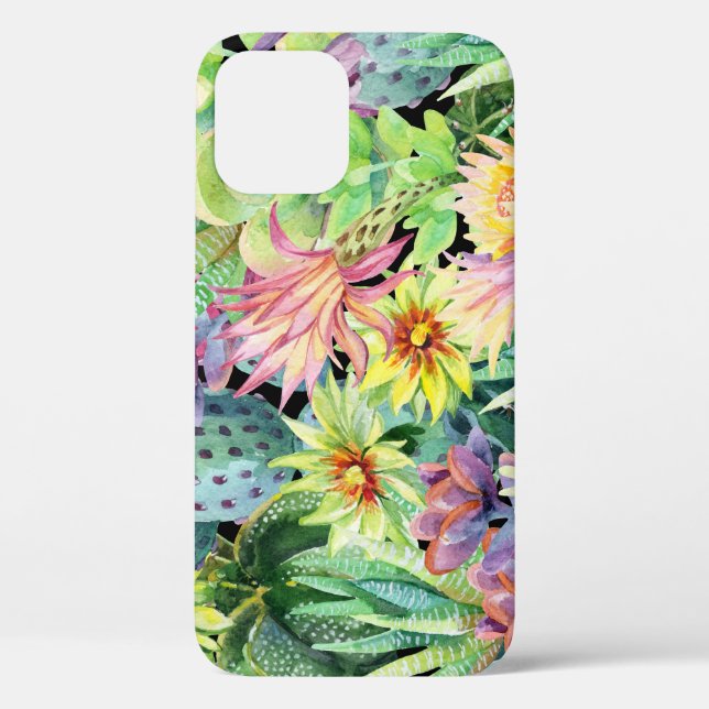 Coques Case-Mate iPhone Cactus en floraison, motif aquarelle transparent. (Verso)