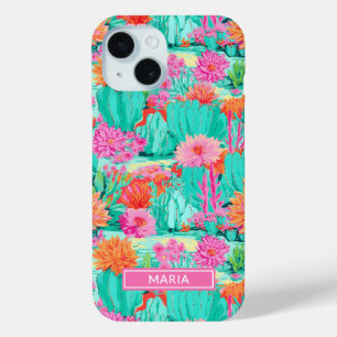 Coque Pour iPhone 15 Cactus Fleuris Personnalisés Moderne