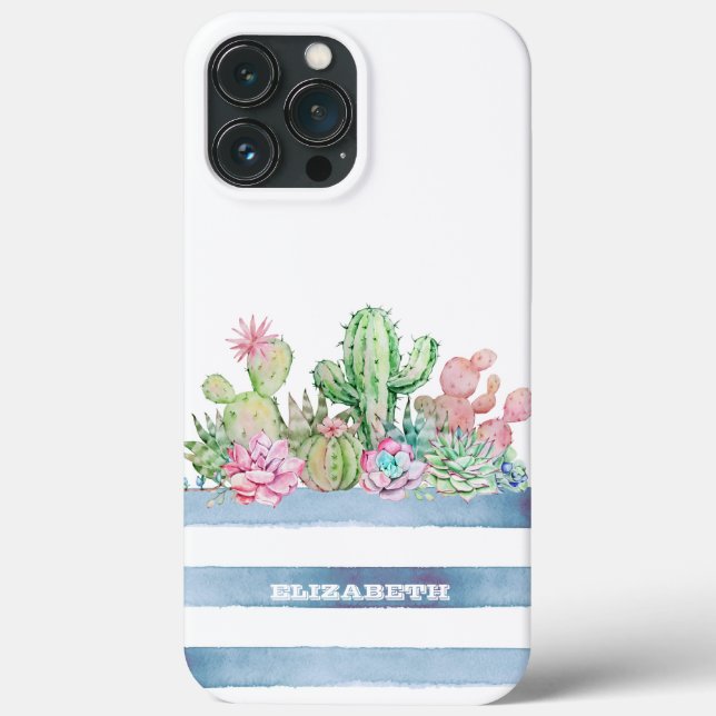 Coques Case-Mate iPhone Cactus Fleurs Succulentes Stripes (Verso)