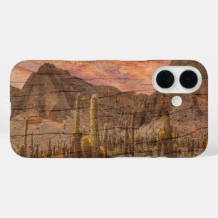 Coque Pour iPhone 16 Cactus Organ Pipe sur photo de coucher de soleil a