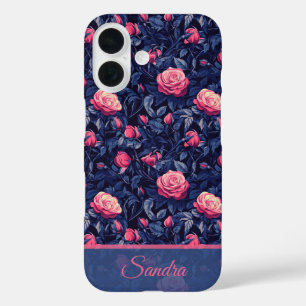 Coque Pour iPhone 16 Cadeau Anniversaire Fleur Rose Nom Gras