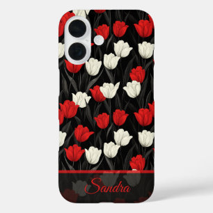 Coque Pour iPhone 16 Cadeau de Mariage Fleur Tulipe Nom Gras