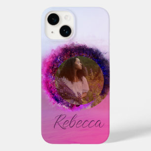 Coque Pour iPhone 14 Cadre circulaire Ombre violet et rose luxueux