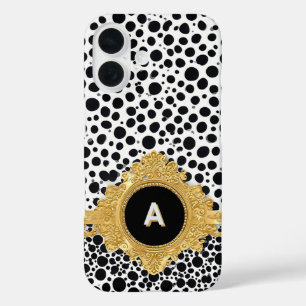 Coque Pour iPhone 16 Cadre doré élégant avec fond à pois
