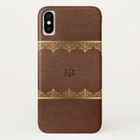 Cadre en cuir Brown et en dentelle or