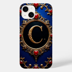 Coque Pour iPhone 14 Cadre en forme de cœur avec monogramme C en or rom