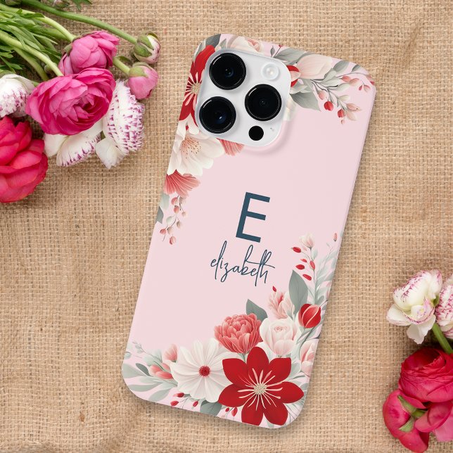 Coques Case-Mate iPhone Cadre floral Pastel personnalisé Delicate Pink Nom (Créateur téléchargé)