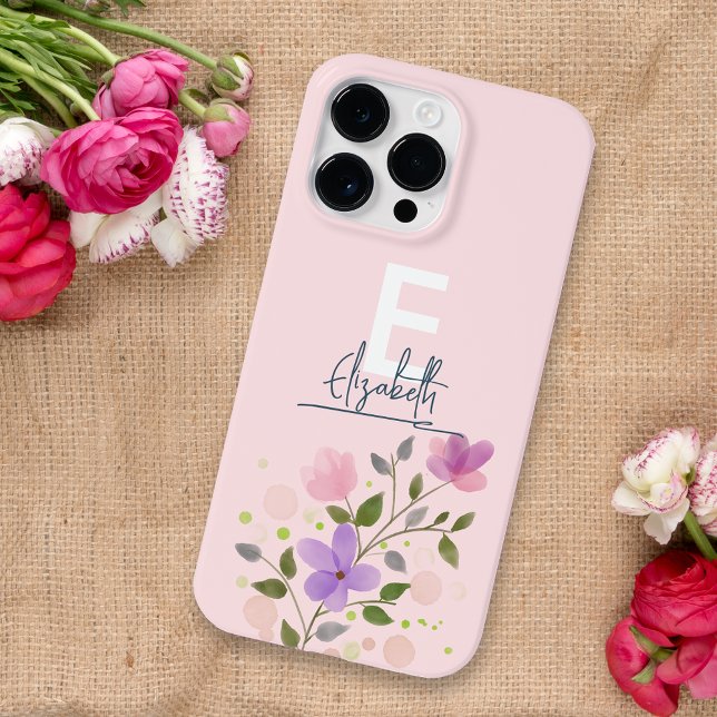 Coques Case-Mate iPhone Cadre floral Pastel personnalisé Delicate Pink Nom (Créateur téléchargé)