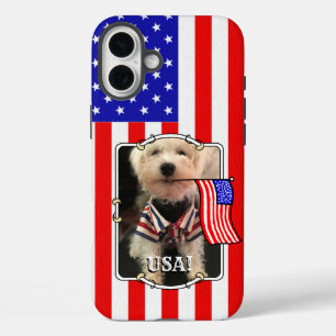 Coques iPhone 16 Plus Cadre photo personnalisé USA American Flag Patriot