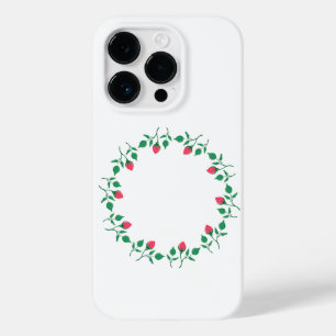 Coque Pour iPhone 14 Pro Cadre rond fleuri avec fleurs roses