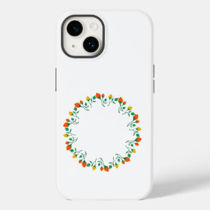 Coque Pour iPhone 14 Cadre rond floral avec fleurs de rose jaune et rou