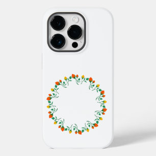 Coque Pour iPhone 14 Pro Cadre rond floral avec fleurs de rose jaune et rou