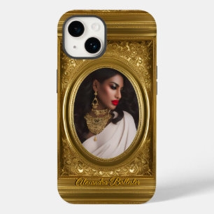 Coque Pour iPhone 14 Cadre vintage or vieilli ajouter photo et nom
