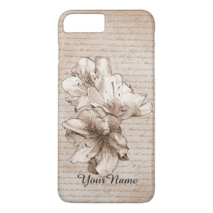 Coques Pour iPhone Café Brown floral à fleurs illustrées + Votre nom