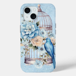 Coque Pour iPhone 15 Cage à oiseaux floral aquarelle vintage romantique