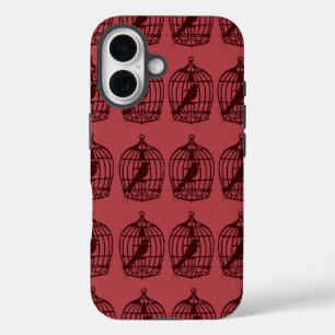 Coque Pour iPhone 16 Cages à oiseaux vintage motif Bourgogne