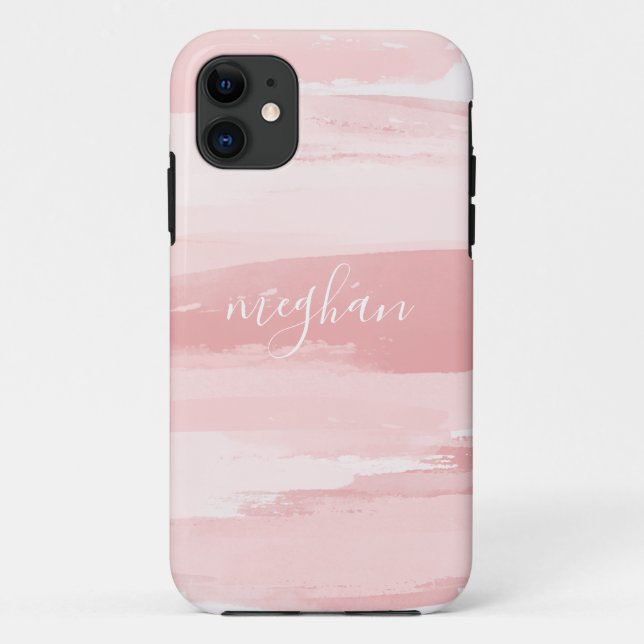 Coques Case-Mate iPhone Cahier de script de monogramme à l'aquarelle rose  (Dos)