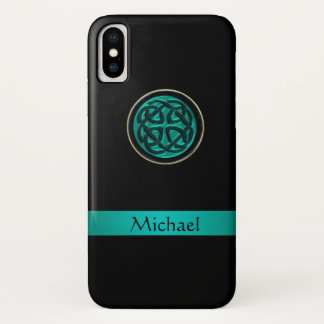 Coque Case-Mate Pour iPhone Caisse celtique verte turquoise de l'iPhone X de