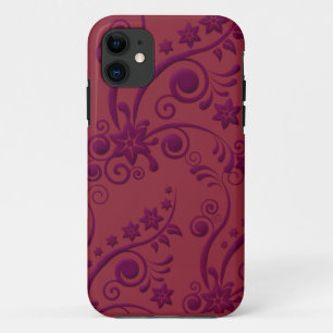Coque Case-Mate Pour iPhone Caisse de relief florale pourpre et rouge de