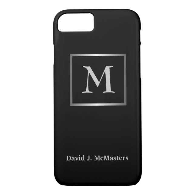 Coques Case-Mate iPhone Caisse exécutive d'argent de noir du monogramme (Dos)