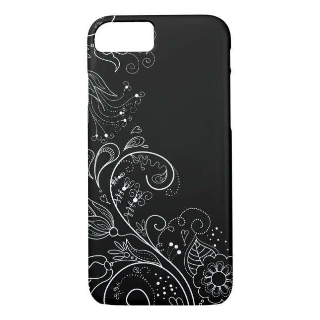 Coques Case-Mate iPhone Caisse florale lunatique noire et blanche de (Dos)
