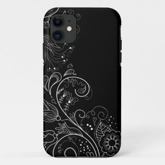 Coques Pour iPhone Caisse florale lunatique noire et blanche de