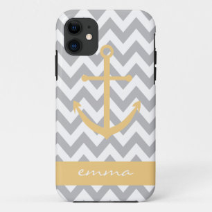 Etui iPhone Case-Mate Caisse grise et blanche de monogramme d'Ancre de