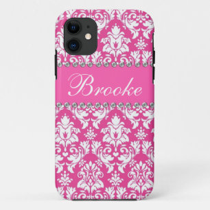 Etui iPhone Case-Mate Caisse rose et blanche de nom de Bling de fausse