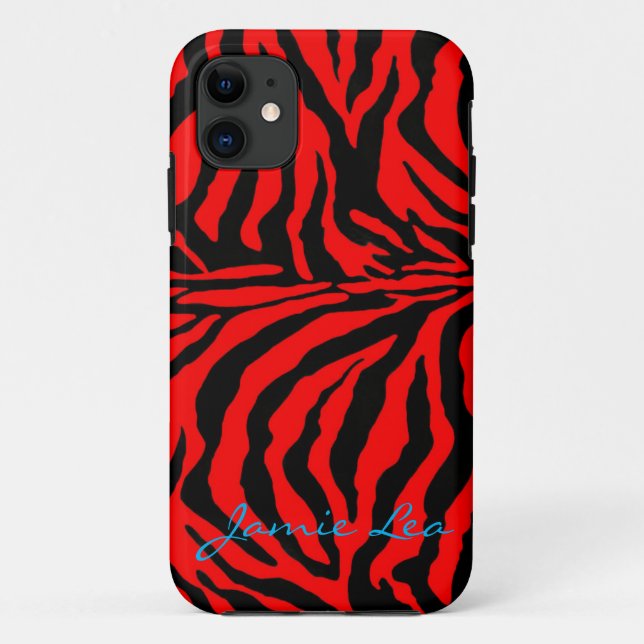 Coques Case-Mate iPhone Caisse rouge et noire de téléphone de zèbre (Dos)