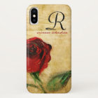 Caisse vintage de l'iPhone X de monogramme de rose