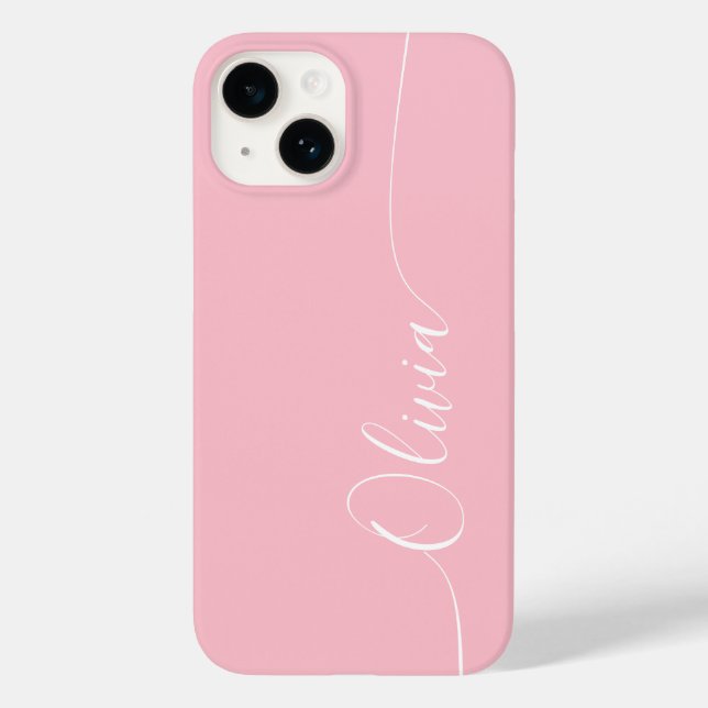 Coques Case-Mate iPhone Calligraphie élégante rose blanc Nom du script (Verso)