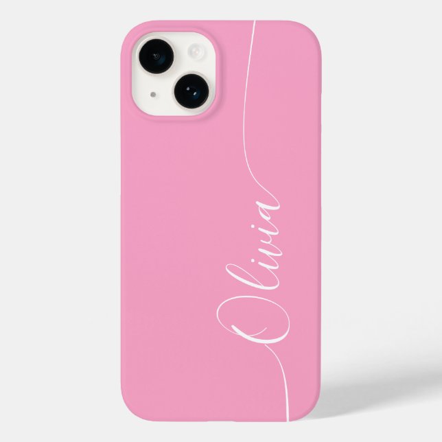 Coques Case-Mate iPhone Calligraphie élégante rose blanc Nom du script (Verso)