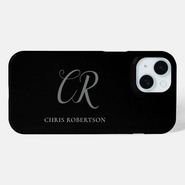 Coques Case-Mate iPhone Calligraphie Monogramme Nom Black White Cadeau per (Verso (horizontal))