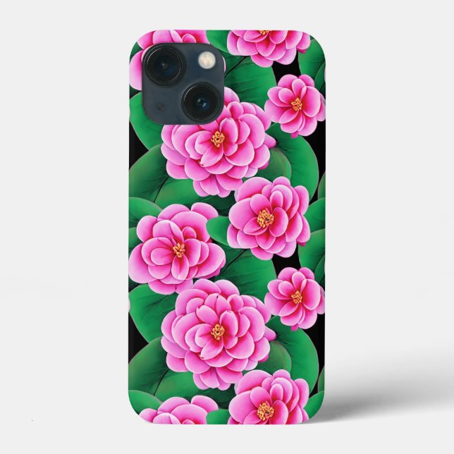 Coques Case-Mate iPhone Camellias rose Fuchsia et Feuilles verts Jade (Verso)