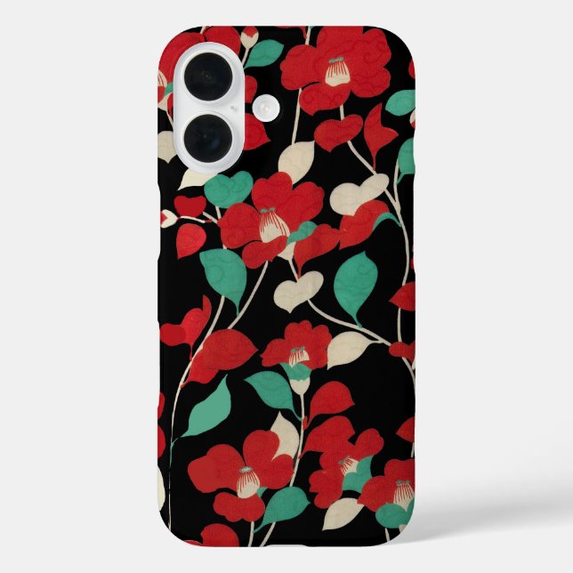 Coques Case-Mate iPhone CAMELLIAS ROUGES, FEUILLES BLANCS VERTS NOIR Flora (Verso)