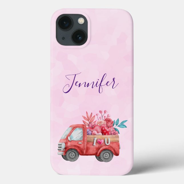 Coques Case-Mate iPhone Camion d'amour mignon avec Coeur Cargo Aquarelle (Verso)