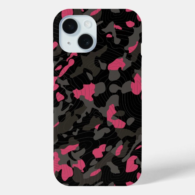 Coques Case-Mate iPhone Camo diagonale rose noir avec lignes de contour (Verso)