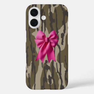 Coque Pour iPhone 16 Camo Fille Ruban Rose Arc Bas Camo