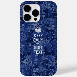 Coque Pour Pour iPhone 14 Pro Max Camo numérique Bleu GARDEZ CALME votre texte
