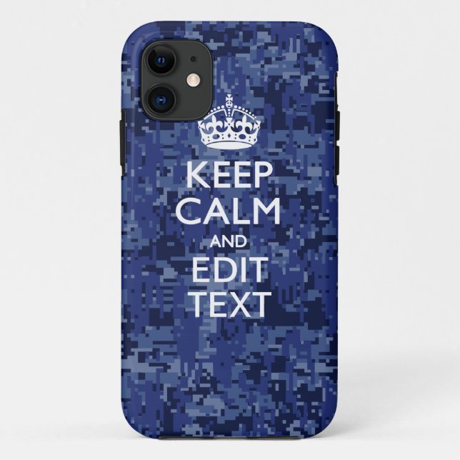 Coques Case-Mate iPhone Camo numérique Bleu GARDEZ CALME votre texte (Dos)