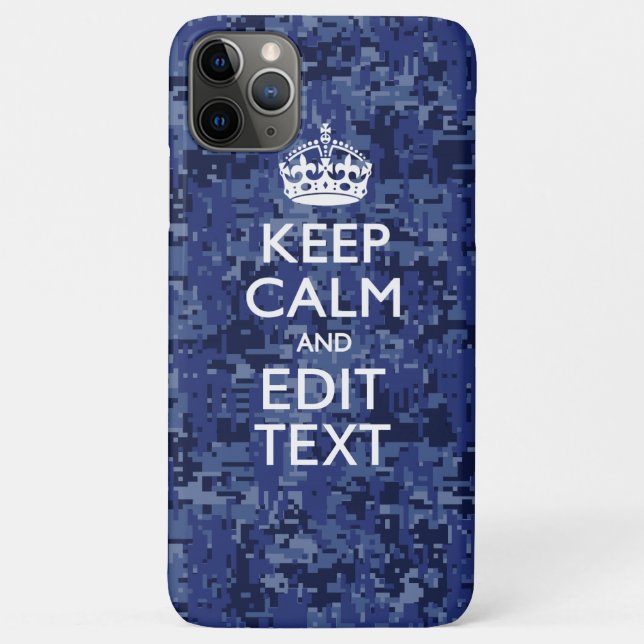 Coques Case-Mate iPhone Camo numérique Bleu GARDEZ CALME votre texte (Dos)