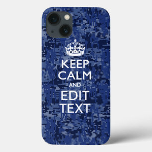 iPhone 13 Case Camo numérique Bleu GARDEZ CALME votre texte