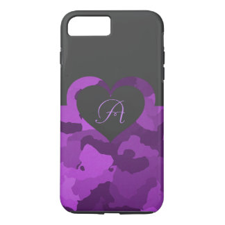Coques Pour iPhone Camo pourpre avec le monogramme personnalisable