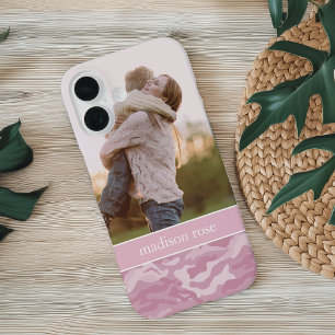 Coque Pour iPhone 16 Camo rose Cute Pastel Photo personnalisée